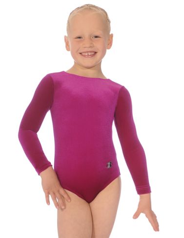 Cerise Long Sleeve Velour Gymnastics Leotard